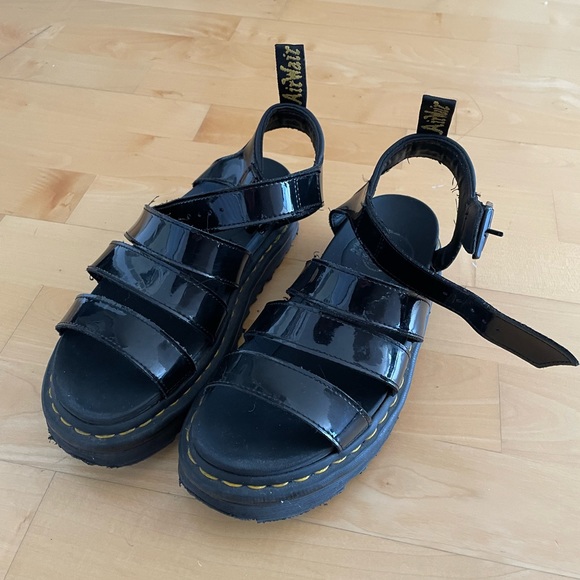 Dr Martens Blaire Patent Platform Black Sandals, W 7 - Picture 2 of 5